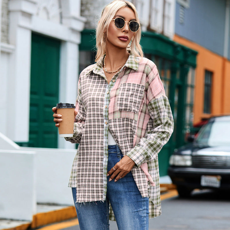 Casual plaid contrasting shirt