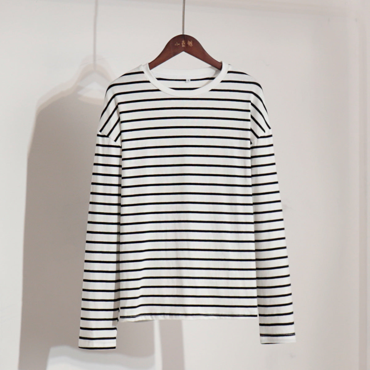 Long-sleeved striped T-shirt casual round neck cotton striped loose top