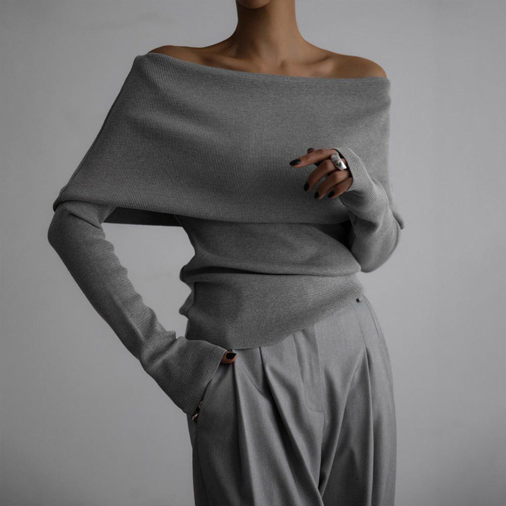 Women's sweater 2024 autumn and winter long-sleeved knitted bottoming shirt off-shoulder sexy slim-fit off-shoulder top