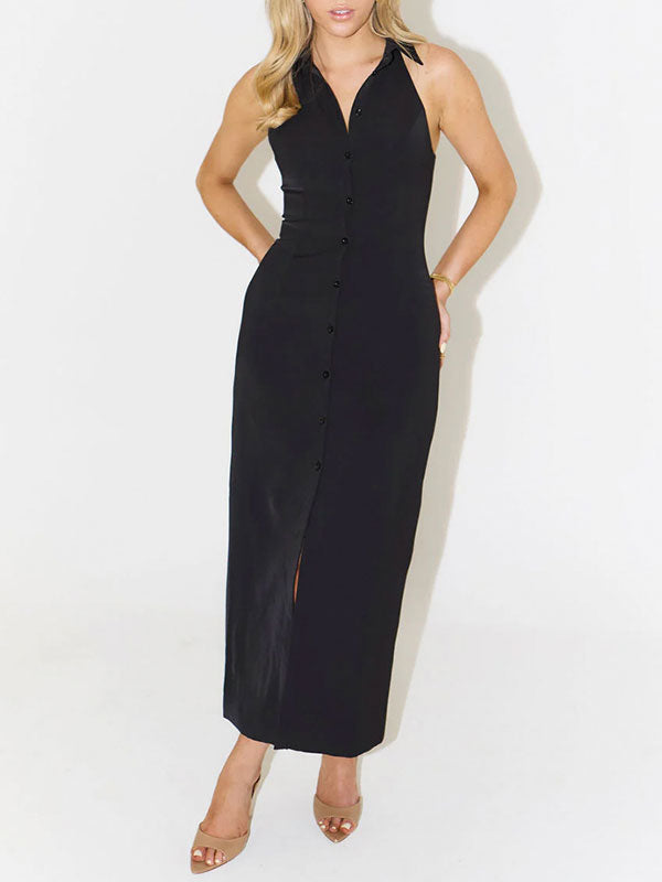 Sleeveless Halter Midi White Dress