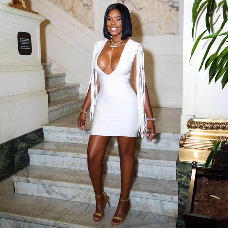 Women French Commuter Tassel Bandage Short Dress