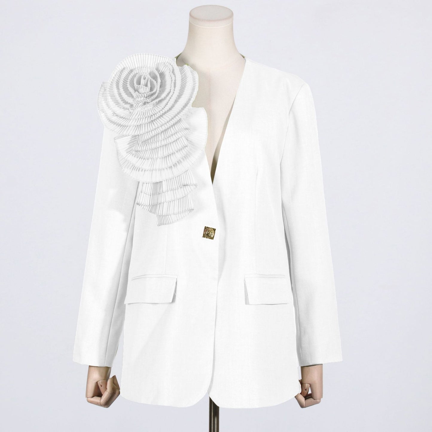 2024 Spring and Summer New Fashion Elegant V-neck One Button Stereo Flower Stitching Design Suit Jacket for Women