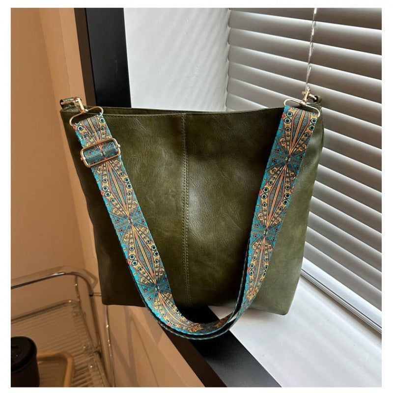 Crossbody large-capacity bucket bag solid color pu fashion shoulder women's bag