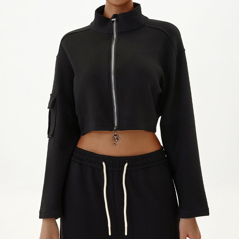 Autumn and winter women's tooling casual sports suit loose zipper jogging yoga suit