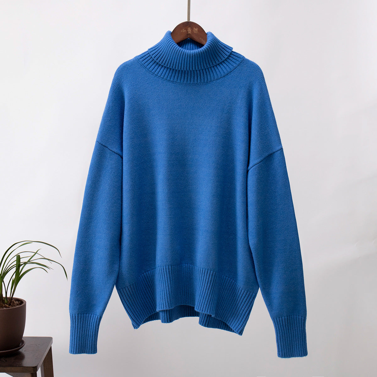 Women's turtleneck sweater autumn and winter loose sweater classic all-match solid color pullover knitted top