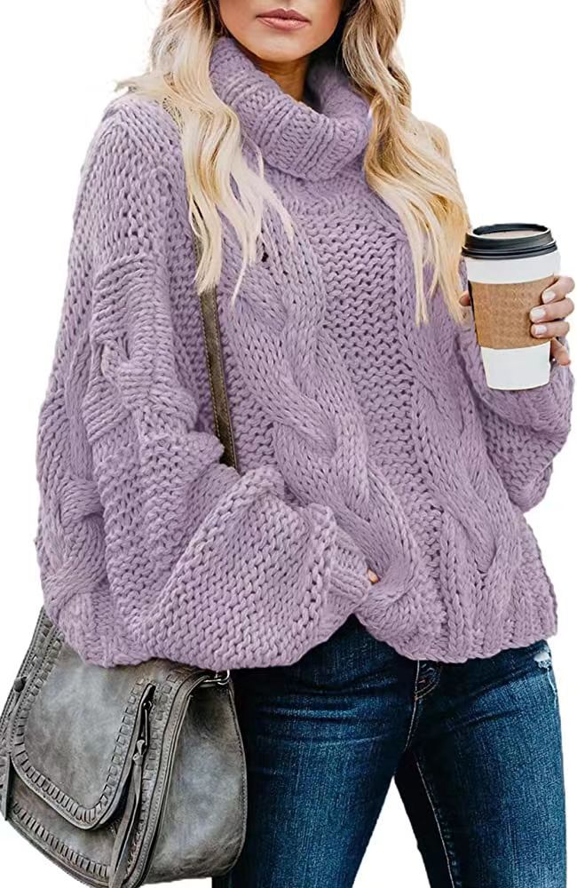 Autumn and winter women's knitted pullover top idle style solid color twist loose turtleneck sweater