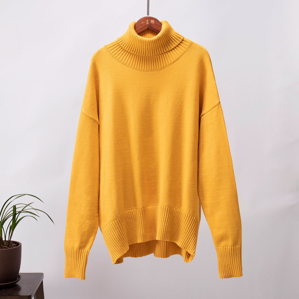 Women's turtleneck sweater autumn and winter loose sweater classic all-match solid color pullover knitted top