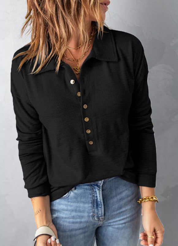 Women's New lapel button top shirt long-sleeved shirt