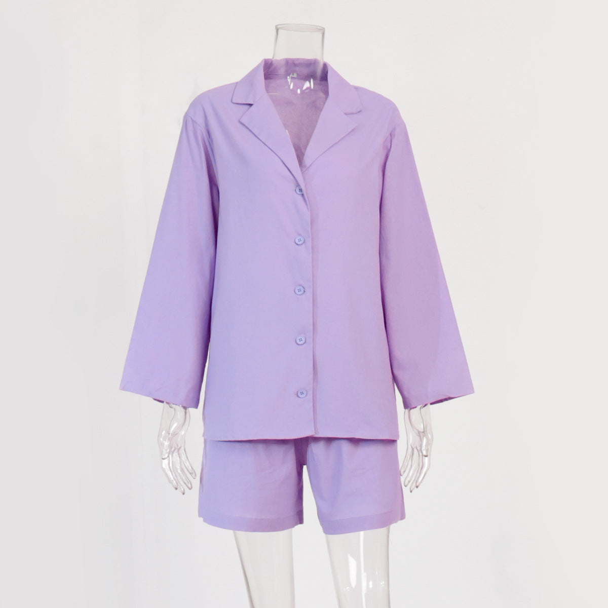 Cotton shorts suit women's lapel loose single-breasted Shirt high waist straight pants two-piece set