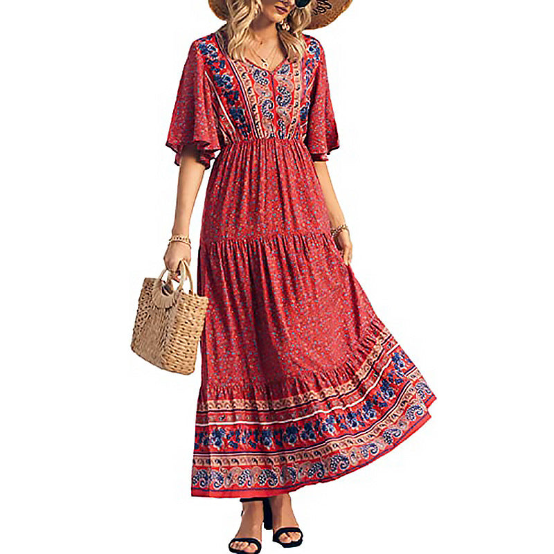Bohemian dress beach vacation maxi dress