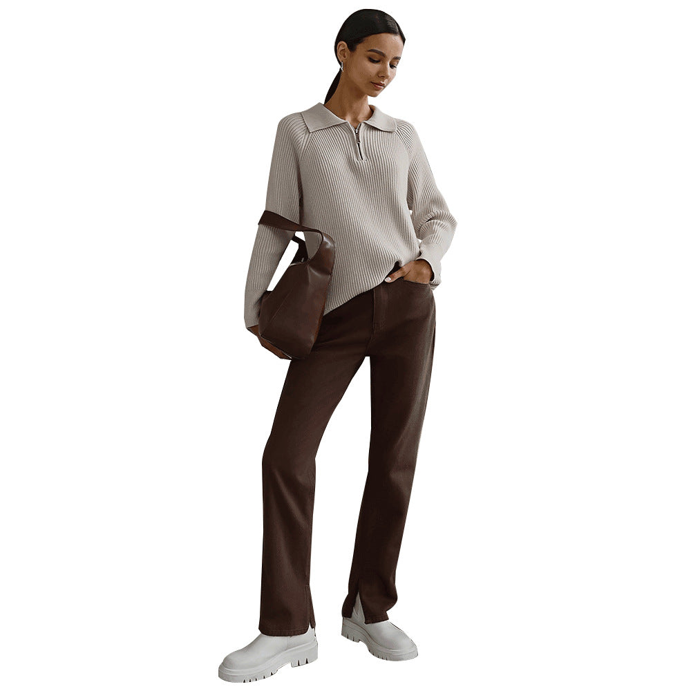 Autumn and winter trend versatile simple casual Polo collar lapel pullover knitted sweater