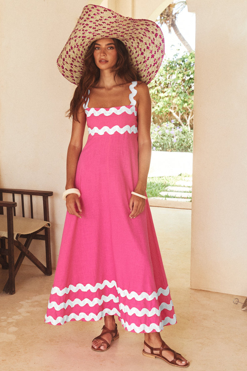 Printed retro bohemian long suspender dress