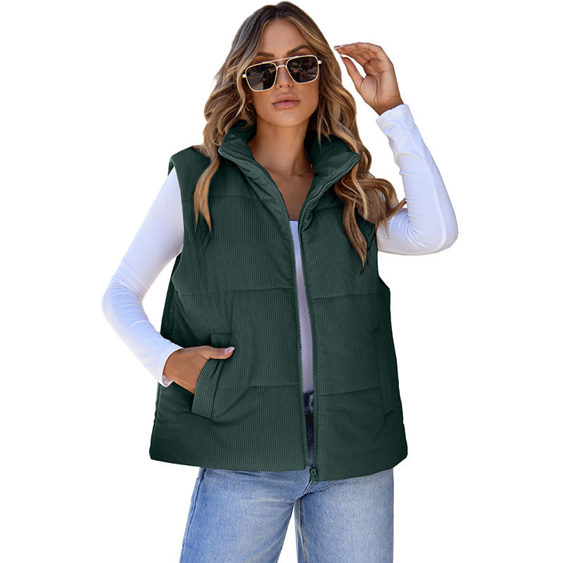 Solid color versatile cotton jacket vest sleeveless warm vest jacket