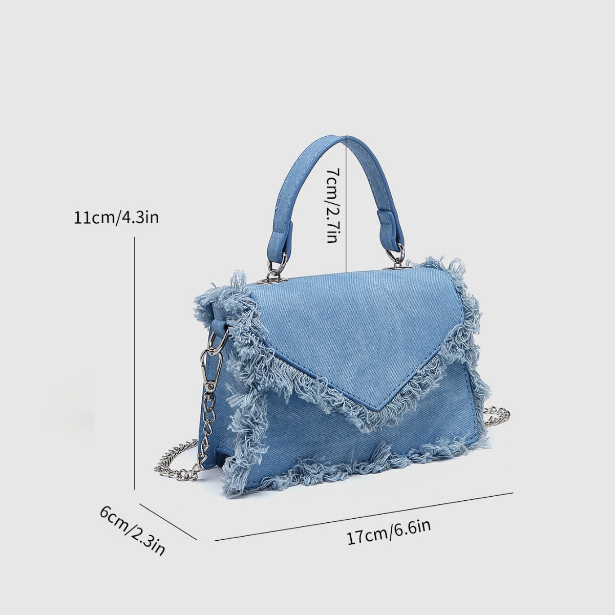 Tassel bag denim blue mini bag chain bag handbag messenger bag