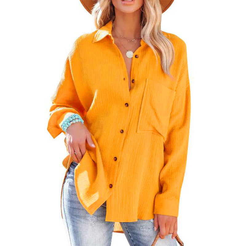 Women's tops spring and autumn drop shoulder batwing shirt casual long sleeve button shirt Women