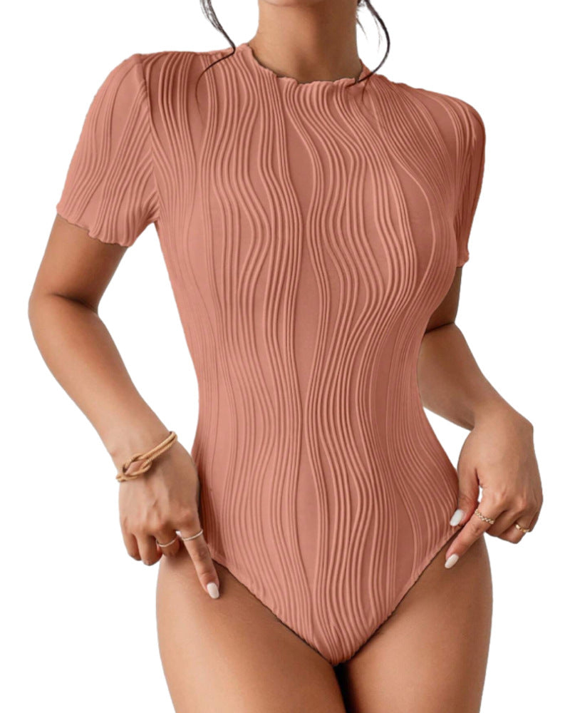 Women's Short Sleeve Ripple Textured onesie Sexy Top