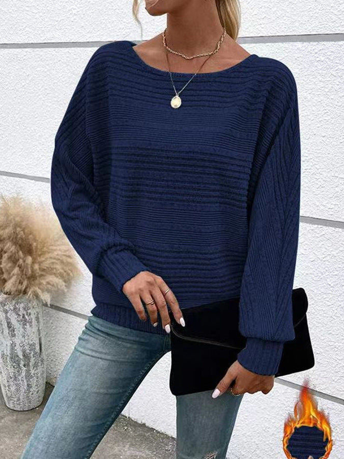 Autumn and Winter leisure solid color long sleeve round neck splicing pullover top T-shirt for women