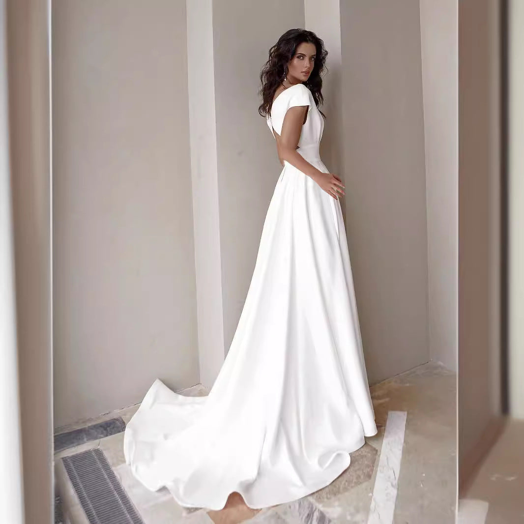 Spring new ruffle leaf edge white mid-waist solid color temperament commuter dress dress