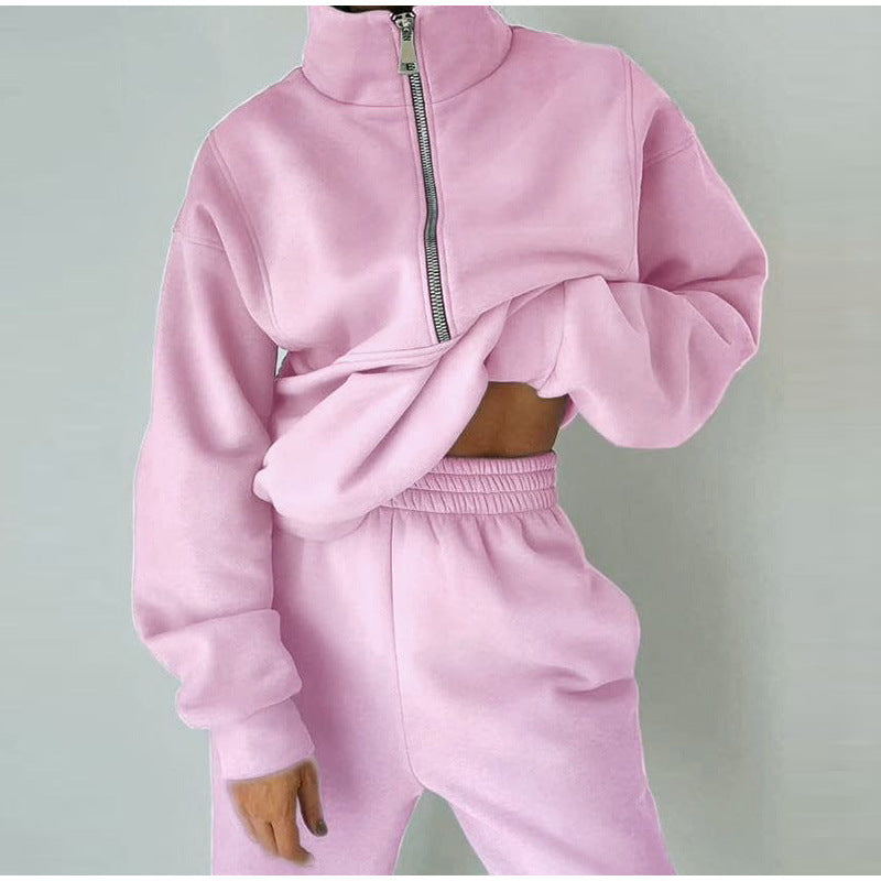 Casual sports fleece sweater sweatpants two-piece set