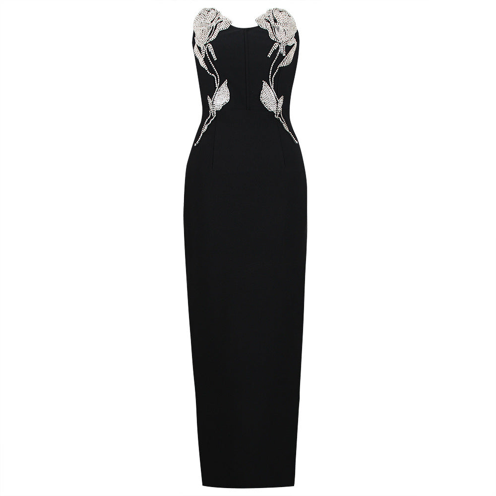 Black Luxury Long Dress With Diamond Bandage Dress Party