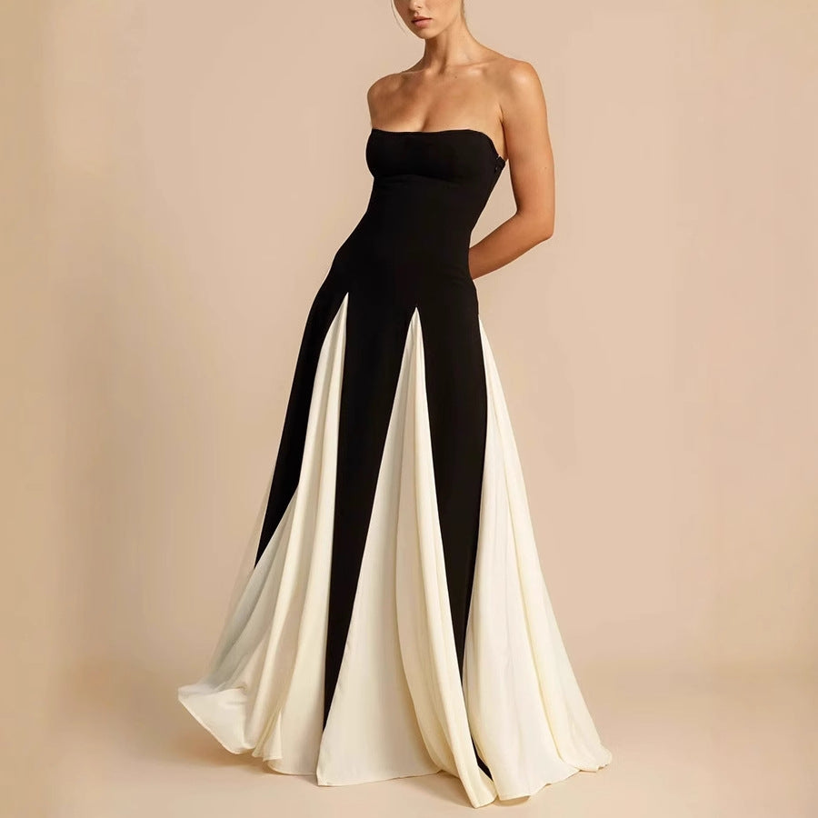 French tube top mesh stitching dress banquet party Bandage Dress