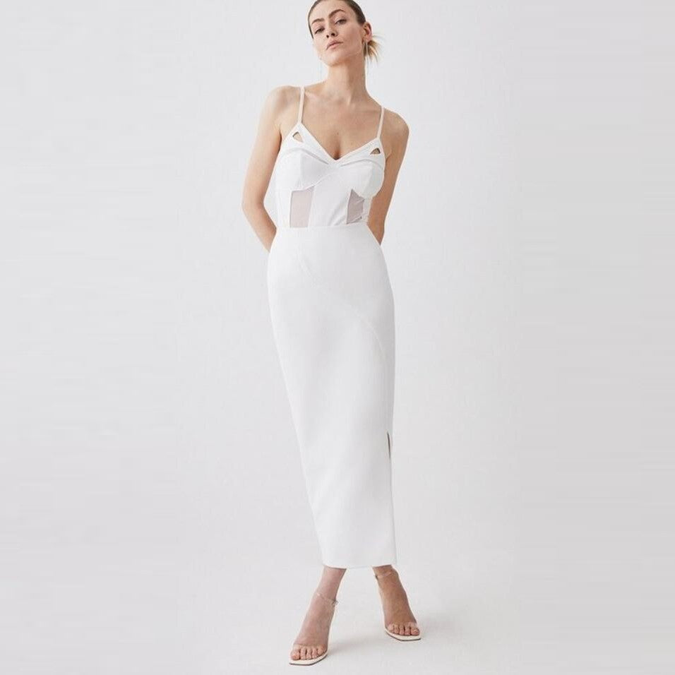 Simple Graceful White Bandage Evening Dress Summer Women