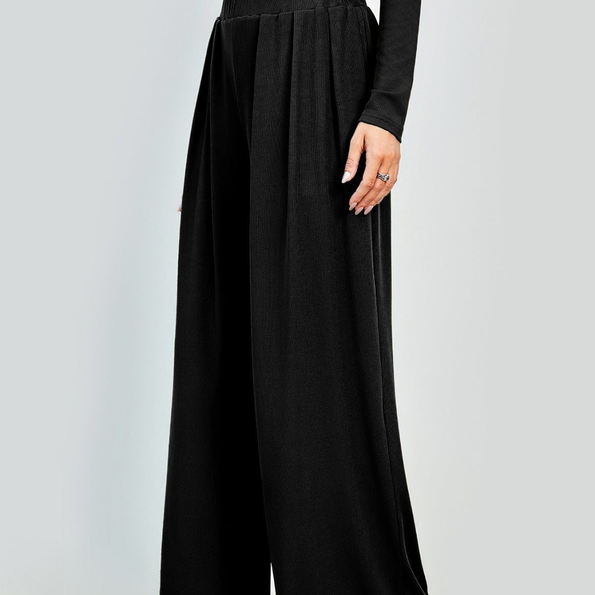 Pure Color Casual Straight-Leg Pants Women Drape Wide Leg