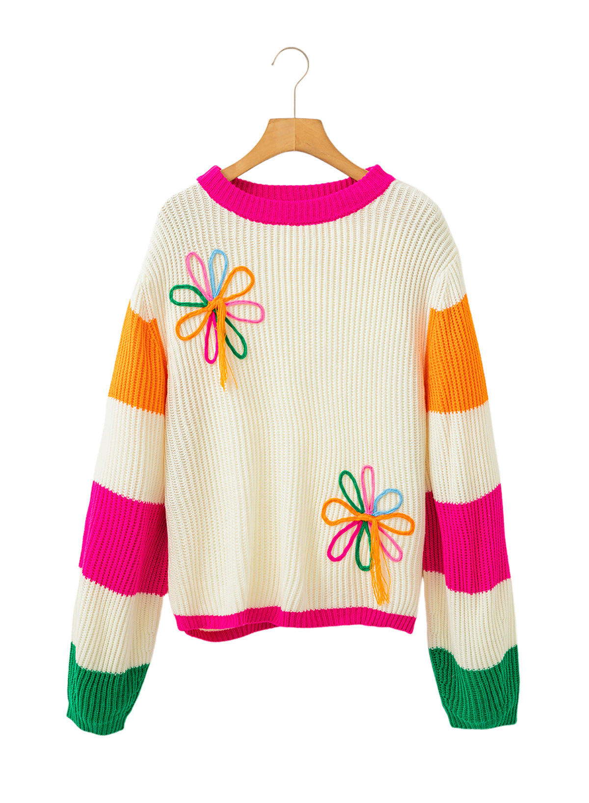 Color matching crew neck pullover sweater knitted sweater