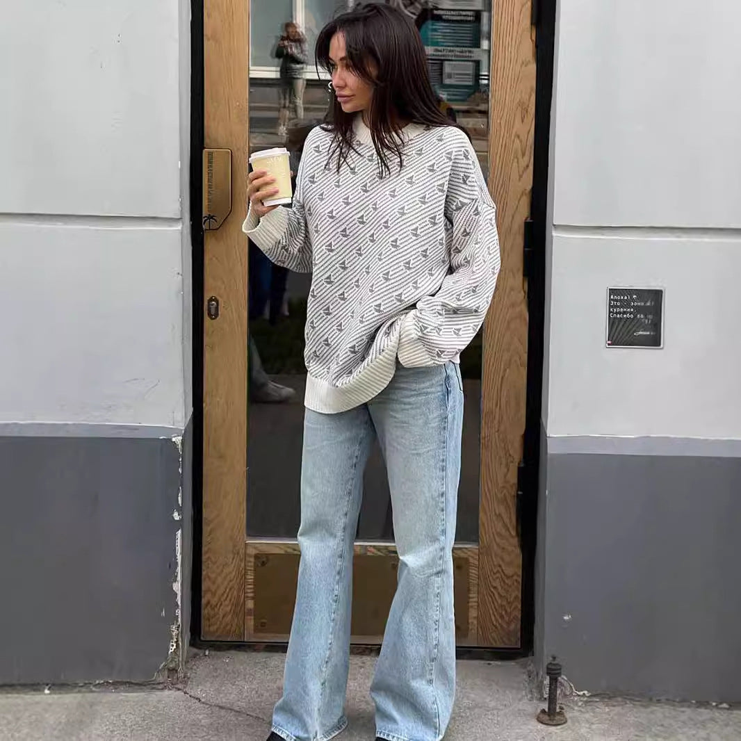 Round neck sailing sweater winter commuter loose knitted pullover women's top