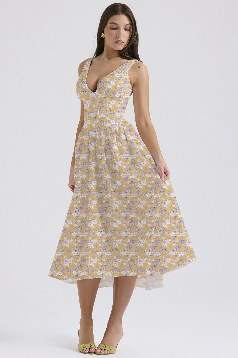 New slim-fit suspender dress fashion printed V-neck temperament dress