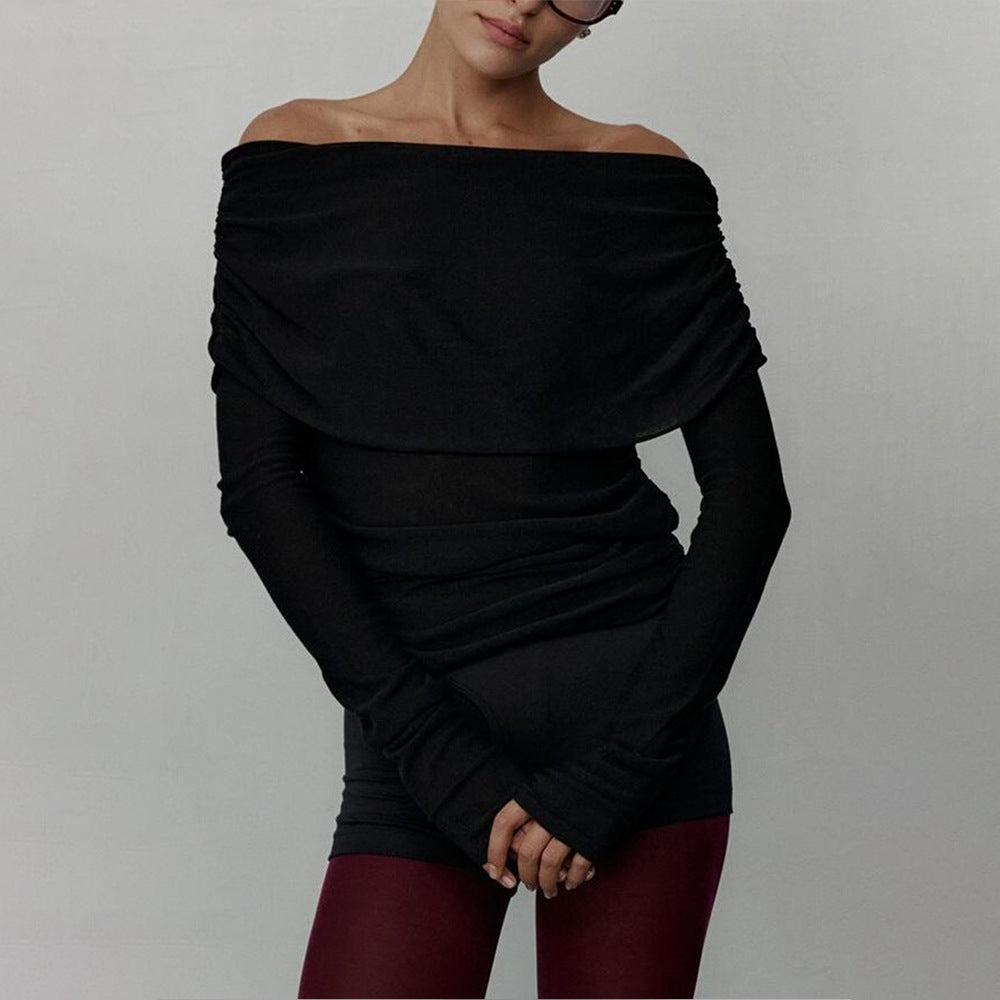 Women's sweater 2024 autumn and winter long-sleeved knitted bottoming shirt off-shoulder sexy slim-fit off-shoulder top