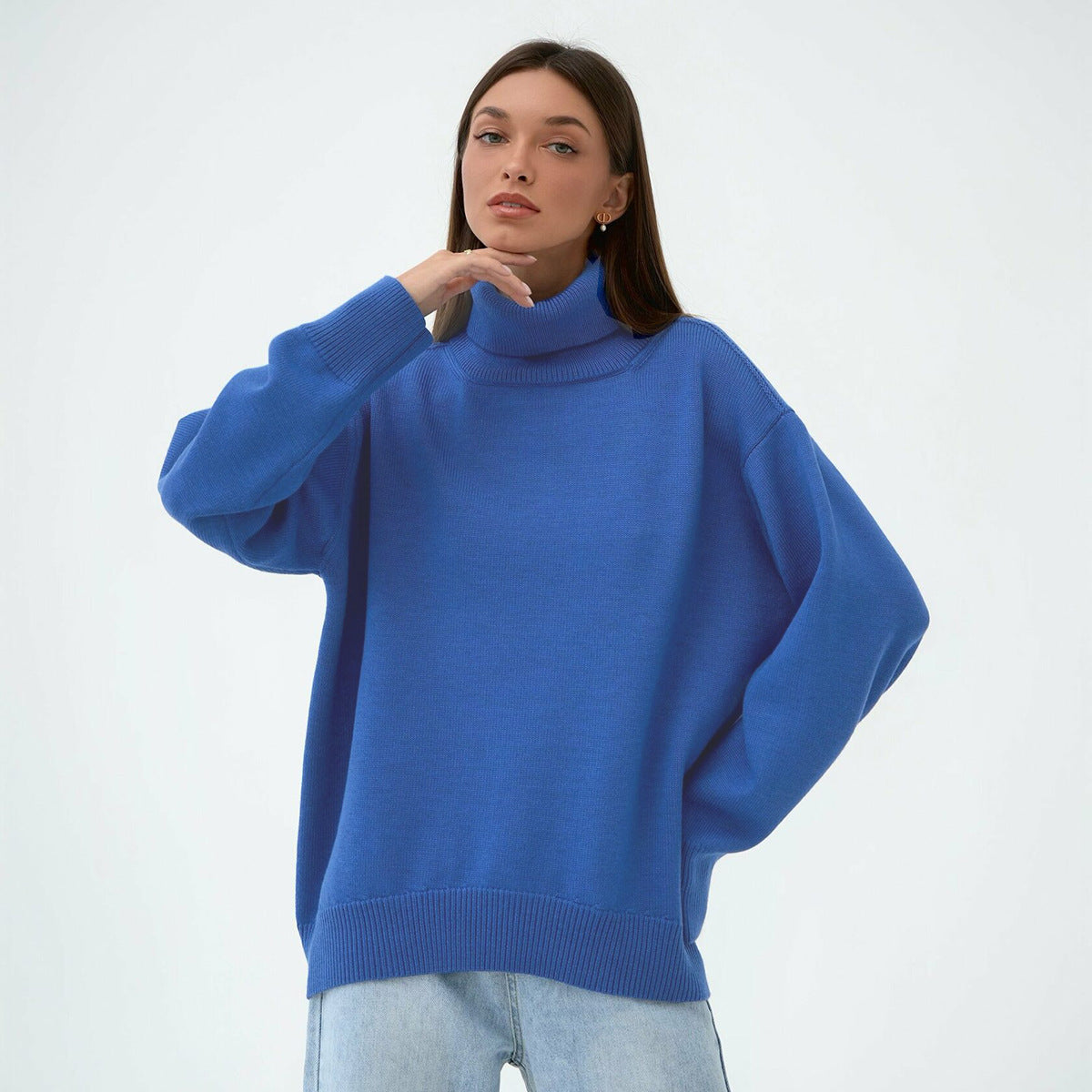 Women's turtleneck sweater autumn and winter loose sweater classic all-match solid color pullover knitted top