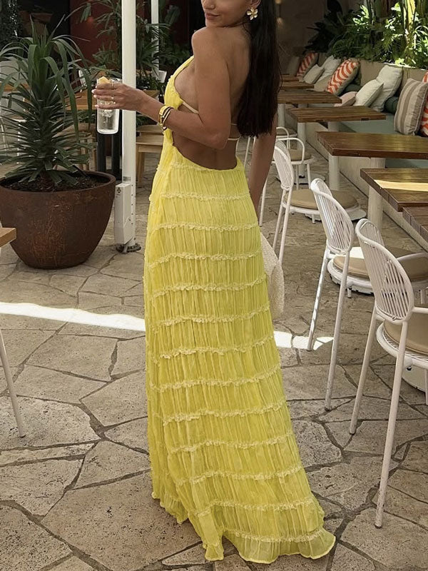 Ruched Halterneck Maxi Dress