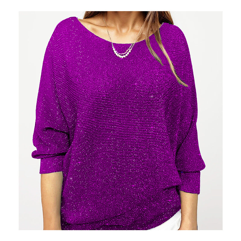 Cross-border European and American style gold silk flash sweater