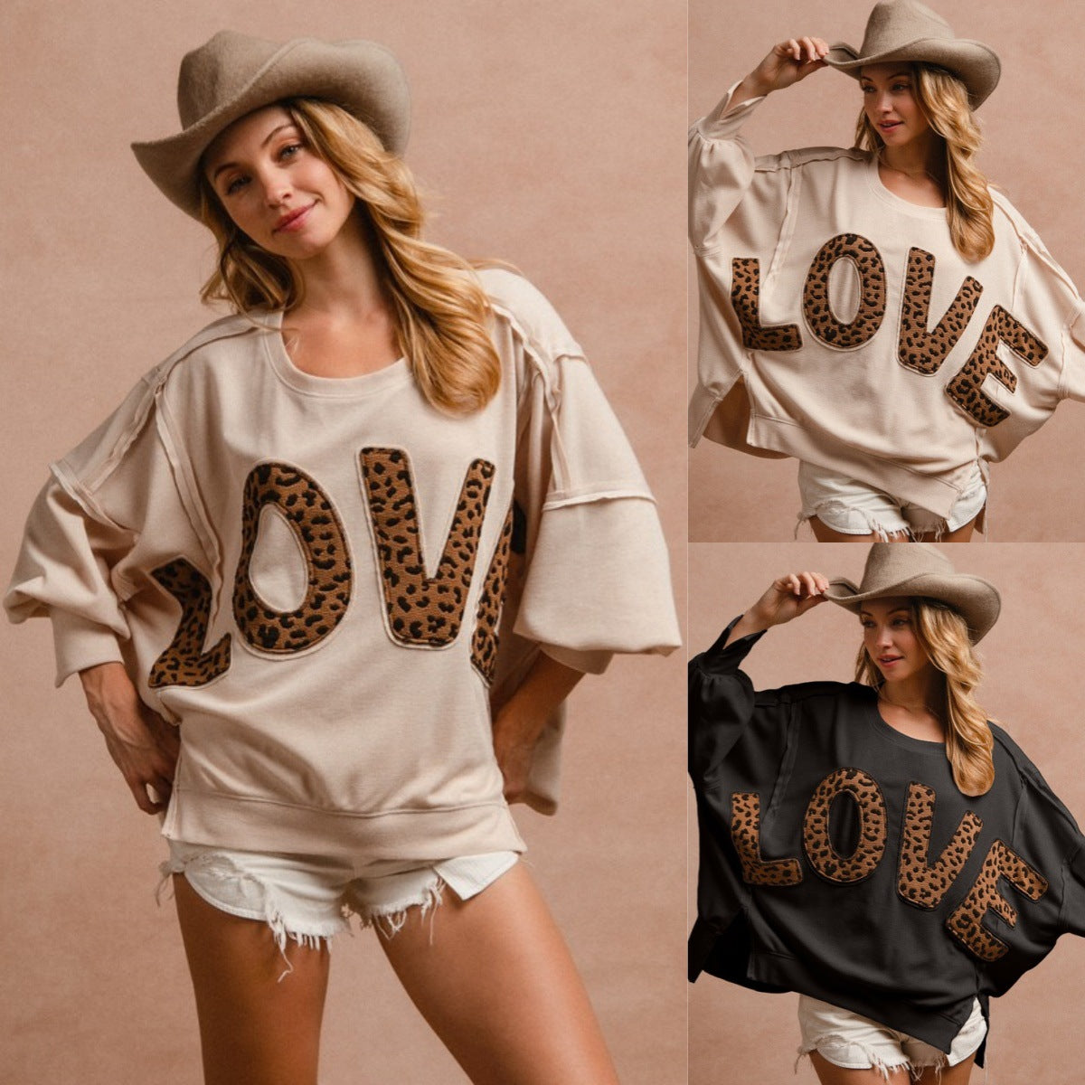 Spring new women's clothing letter embroidered splicing sweater loose casual top