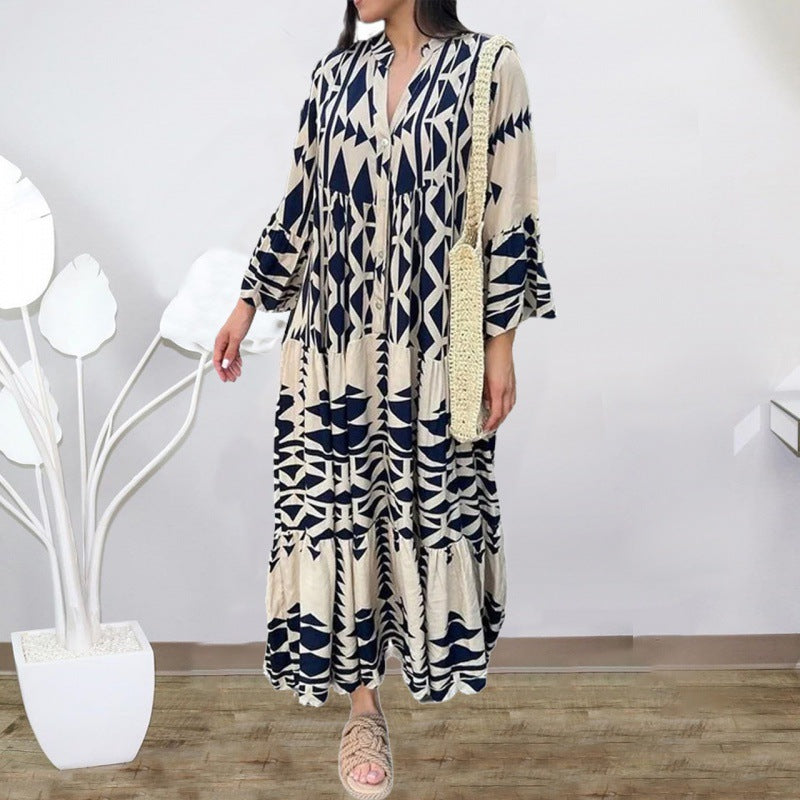 New pullover print bohemian dress for women