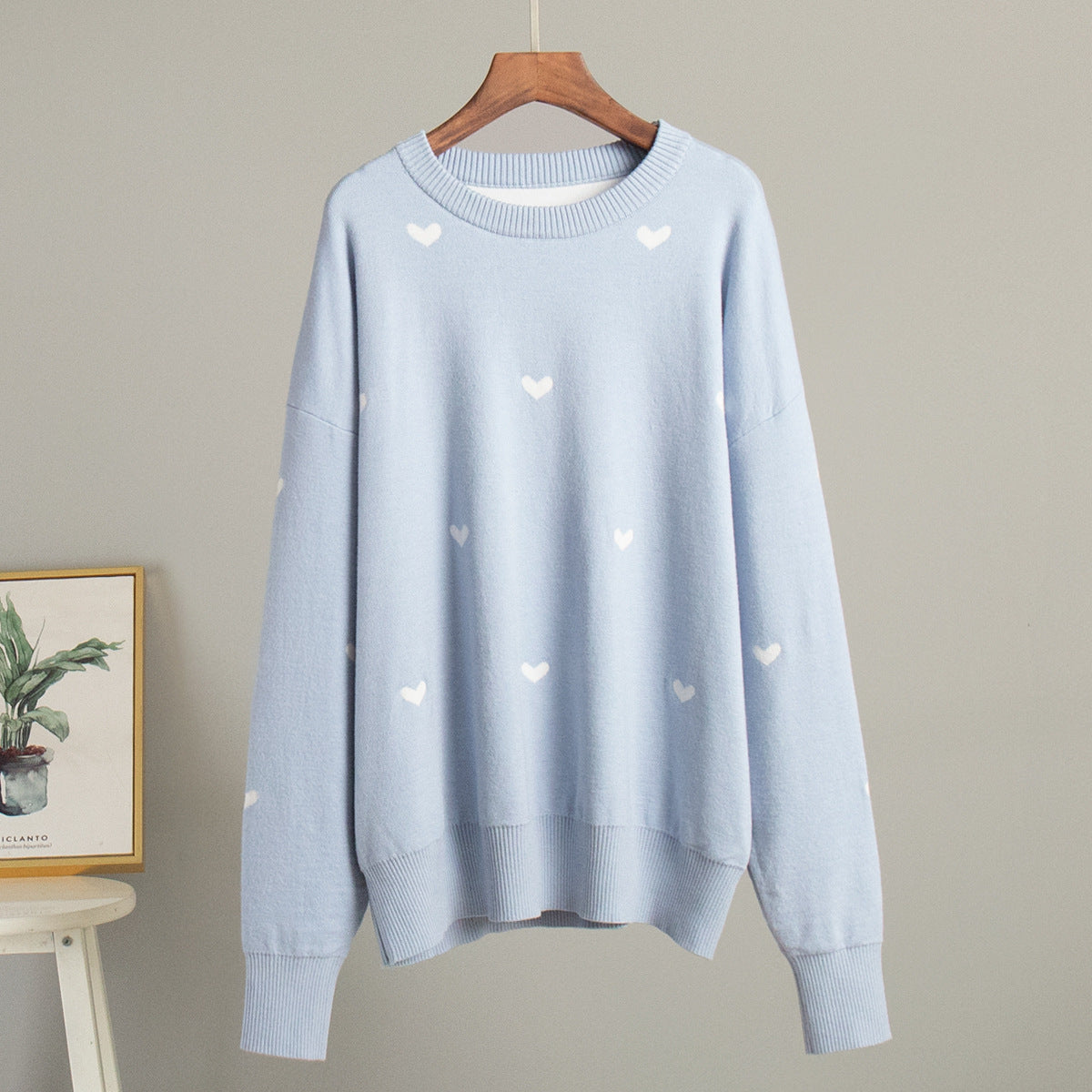 Heart printing sweater 2024 autumn and winter commute leisure round neck knitted pullover sweater women