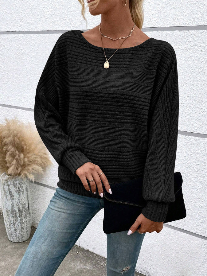 Autumn and Winter leisure solid color long sleeve round neck splicing pullover top T-shirt for women