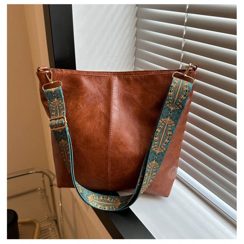 Crossbody large-capacity bucket bag solid color pu fashion shoulder women's bag