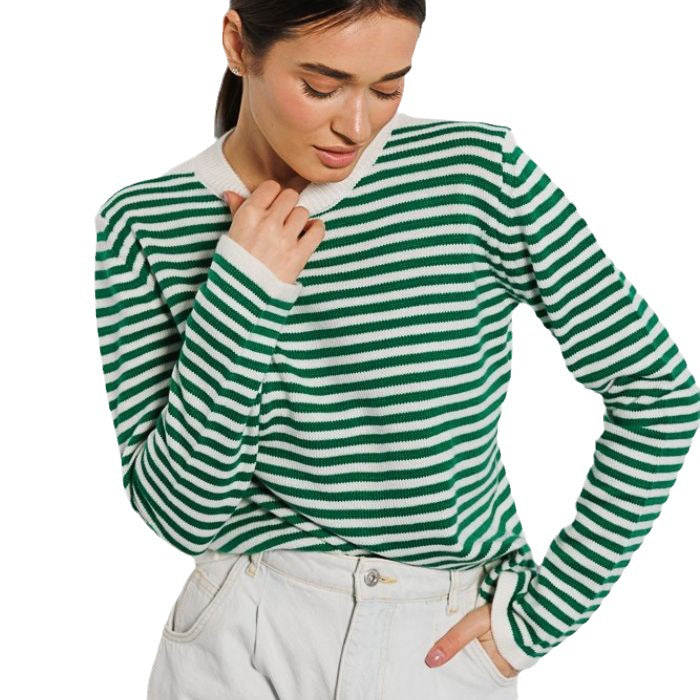 Striped sweater autumn thread contrast color round neck pullover women's knitted striped top