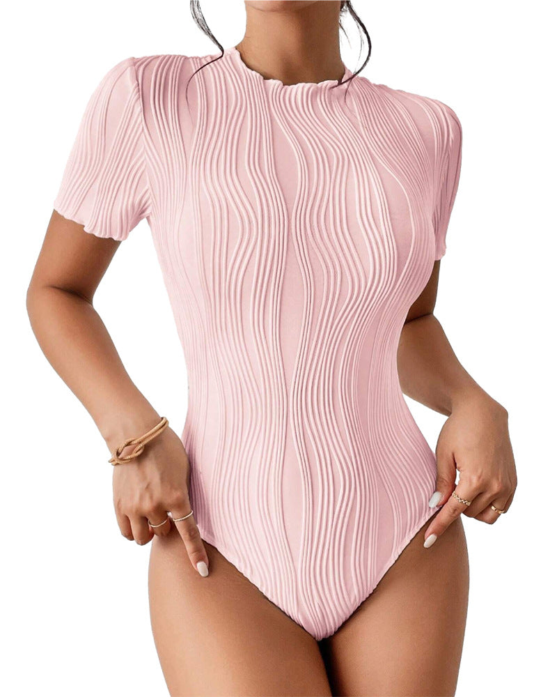 Women's Short Sleeve Ripple Textured onesie Sexy Top