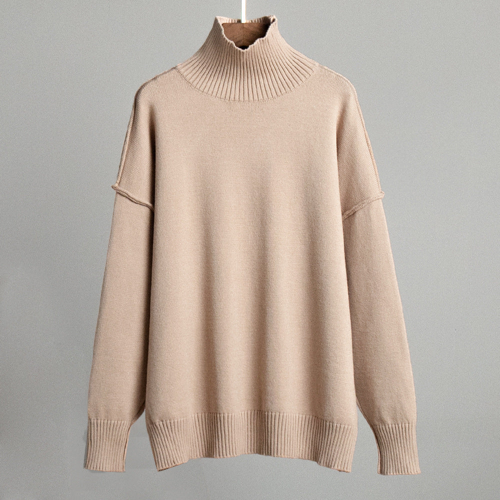 Patchwork turtleneck sweater women's top autumn and winter leisure loose and idle thickened knitting pullover