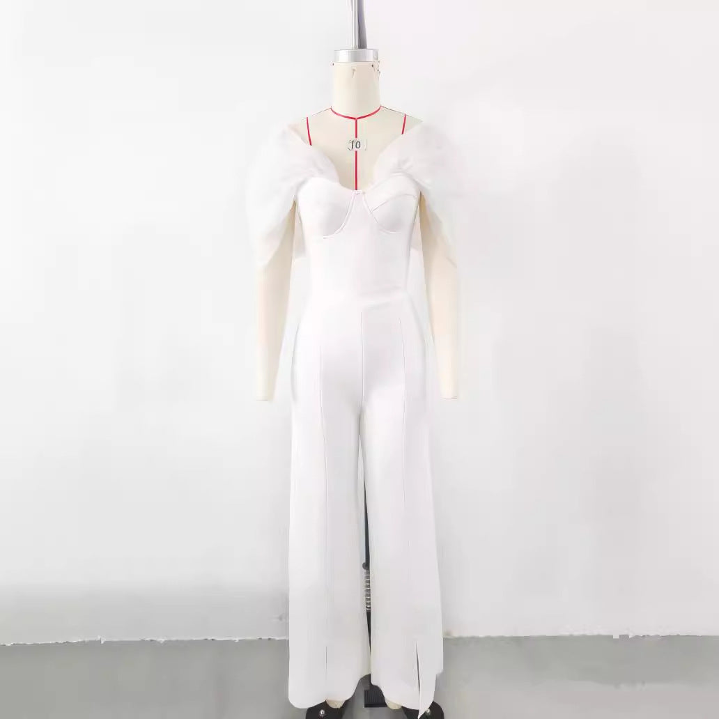 Women's White Off-Shoulder Bandage Jumpsuit