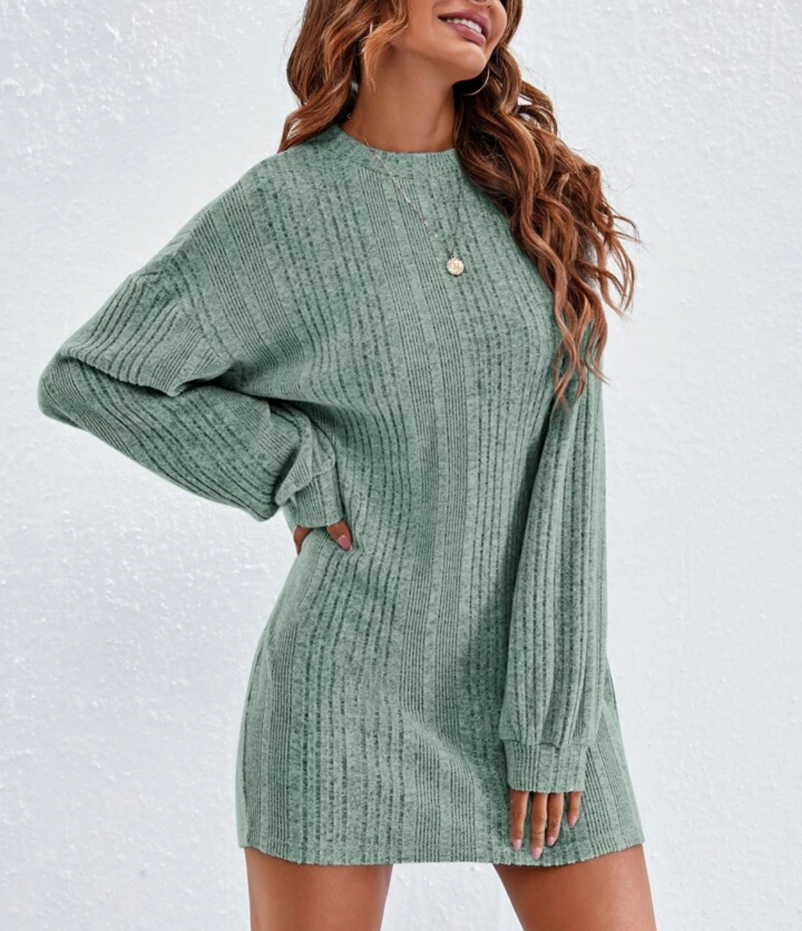 Spring and Autumn women's knitted pullover round neck long sleeve dress