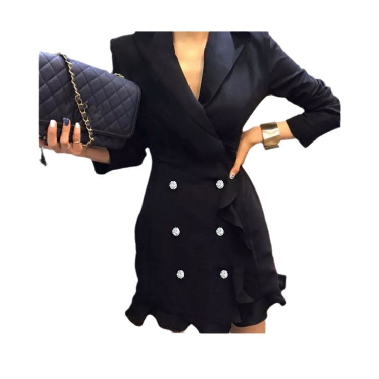 Fashion dating office silver button banquet clothes leisure commute coat skirt women's double breasted suit