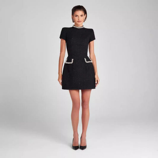 New European and American temperament slim and thin round neck bead small fragrant dress women