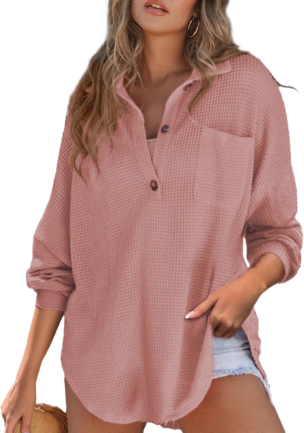 Autumn and Winter waffle knitted top polo Women's top long sleeve T-shirt