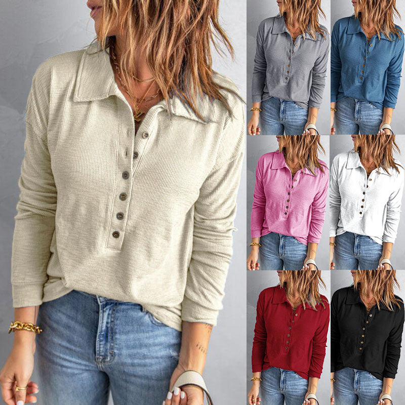 Women's New lapel button top shirt long-sleeved shirt