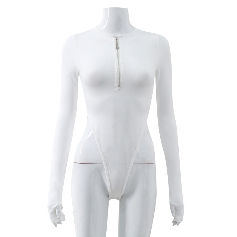Long Sleeve Slim Fit onesie Zipper Top