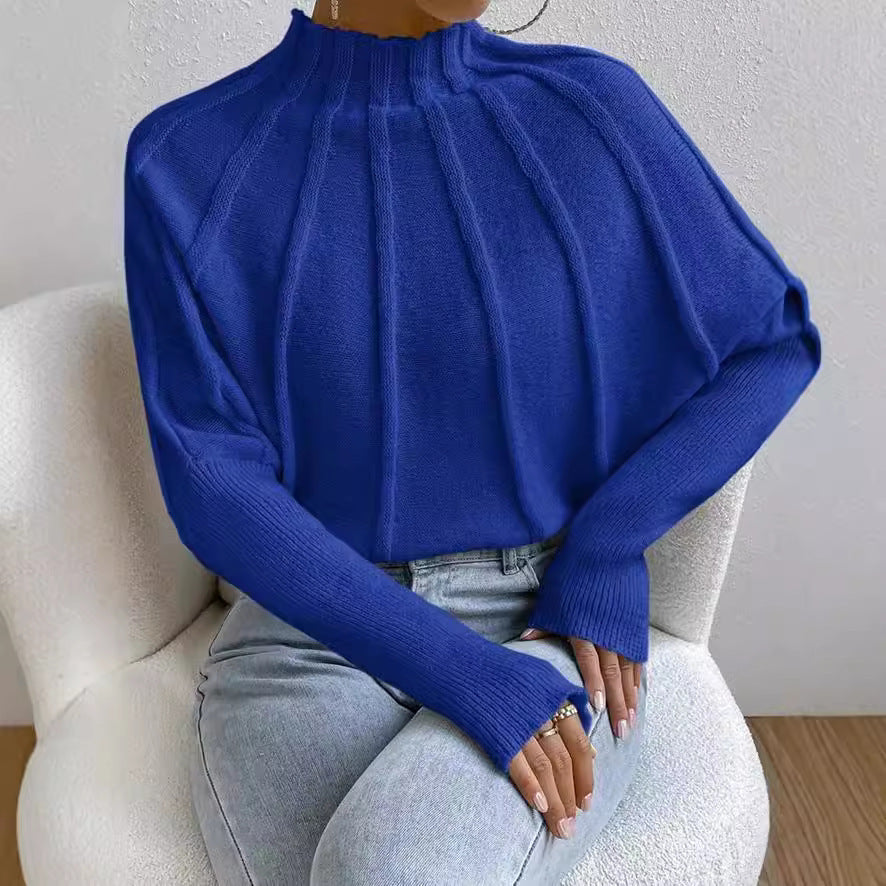 New half turtleneck pure color all-matching knitted pullover batwing-sleeve sweater outerwear women